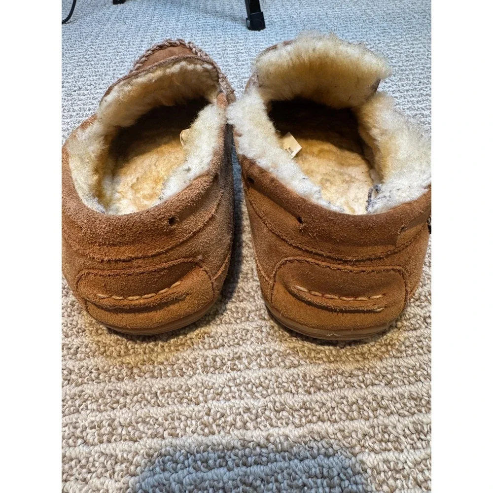 LL Bean‎ Wicked Good Moccasins Mens 8 Medium Tan Suede Shearling Slippers 264593